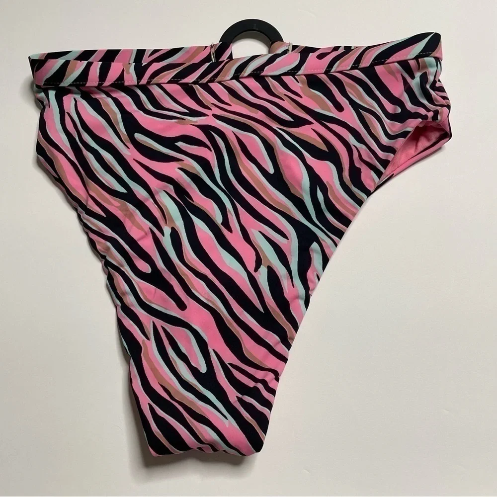 Bikini Lab Wild Child High Waist Bikini Bottoms M Pink Zebra